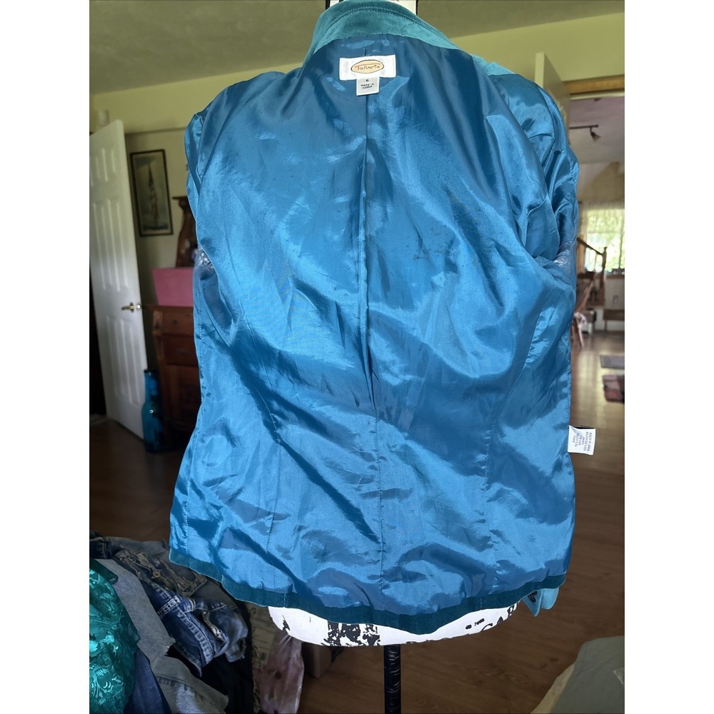 Talbots Velvet Blazer Jacket Womens Size 6 Turquoise Teal Lined Notch Lapel - Picture 8 of 10